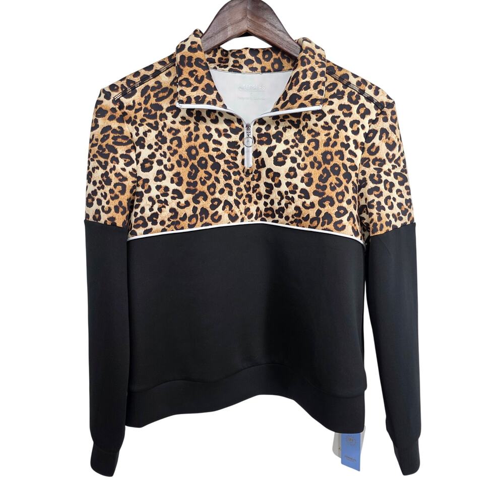 NWT Acegolfs Wildlife Party Golf Sweatshirt Leopard Print Quarter Zip Size Small